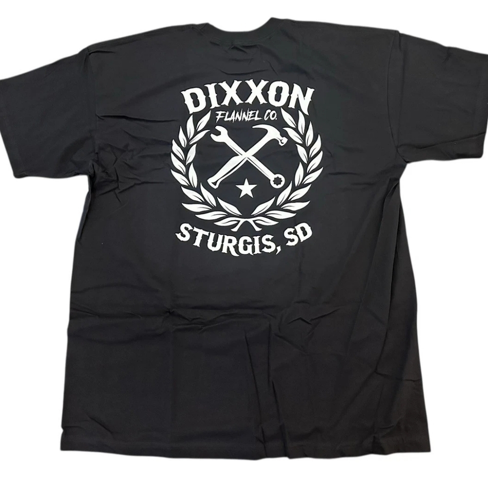 NEW Dixxon Sturgis Motorcycle Rally Men’s White Sketchy Crest T-Shirt Black 🏍